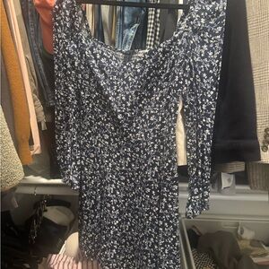 Reformation Navy Floral Long Sleeve Dress